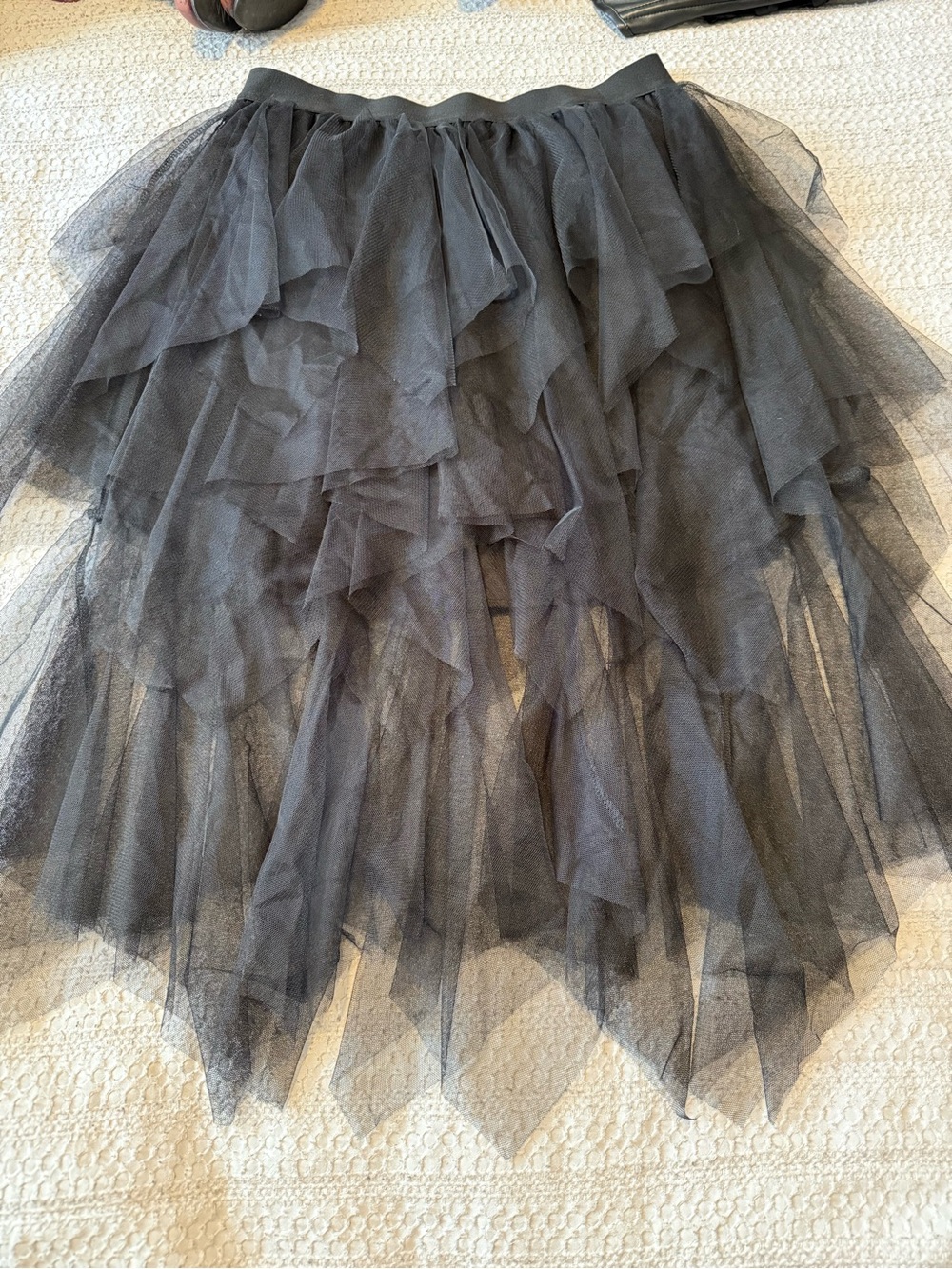 Black Layered Tulle Skirt XL Asymmetrical Handkerchief Hem Gothic Fairycore